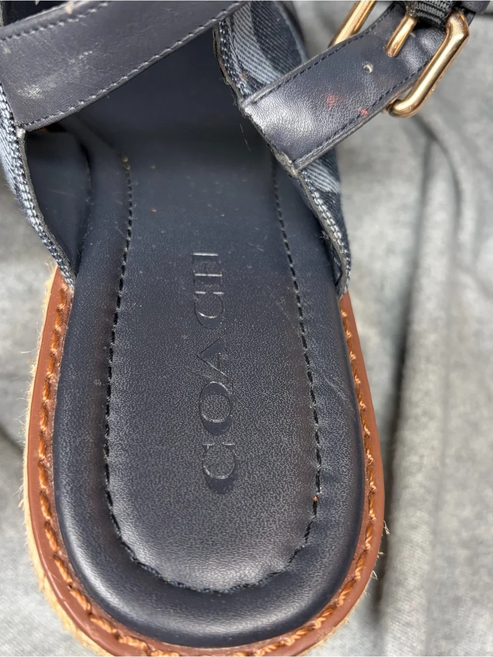 Coach Navy/Denim Signature Espadrille Wedge Sandals